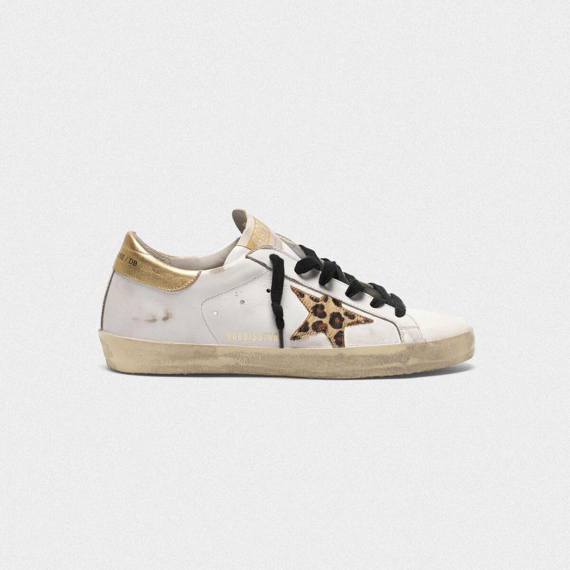 golden goose Superstar sneakers with leopard print star(7C80)