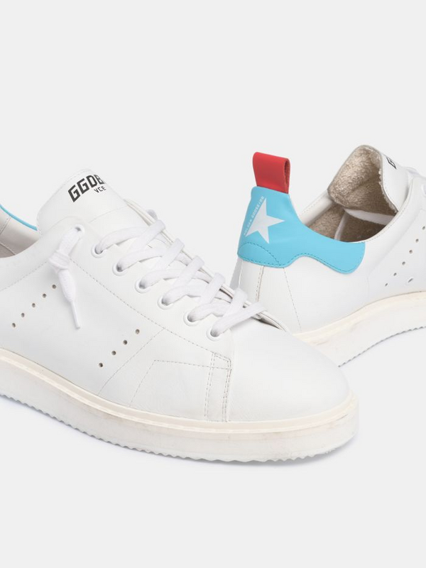 golden goose White Starter LTD sneakers with light blue heel tab(6DA3)