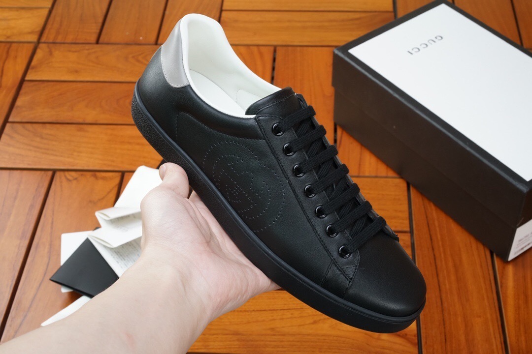 GUCCI SHOES GUCCI Men's Ace sneaker with Interlocking G ‎599147(BLACK 170USD)(09C7)