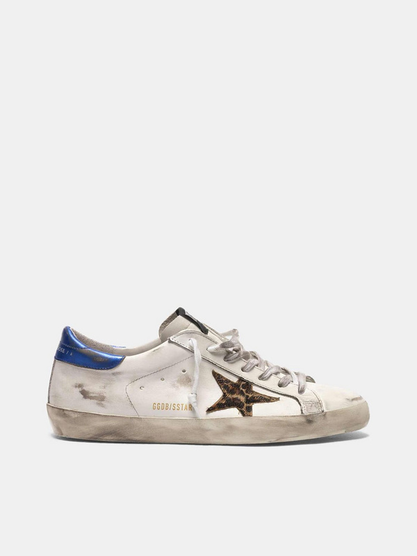 golden goose Super-Star sneakers with leopard-print star and blue heel tab(FF61)