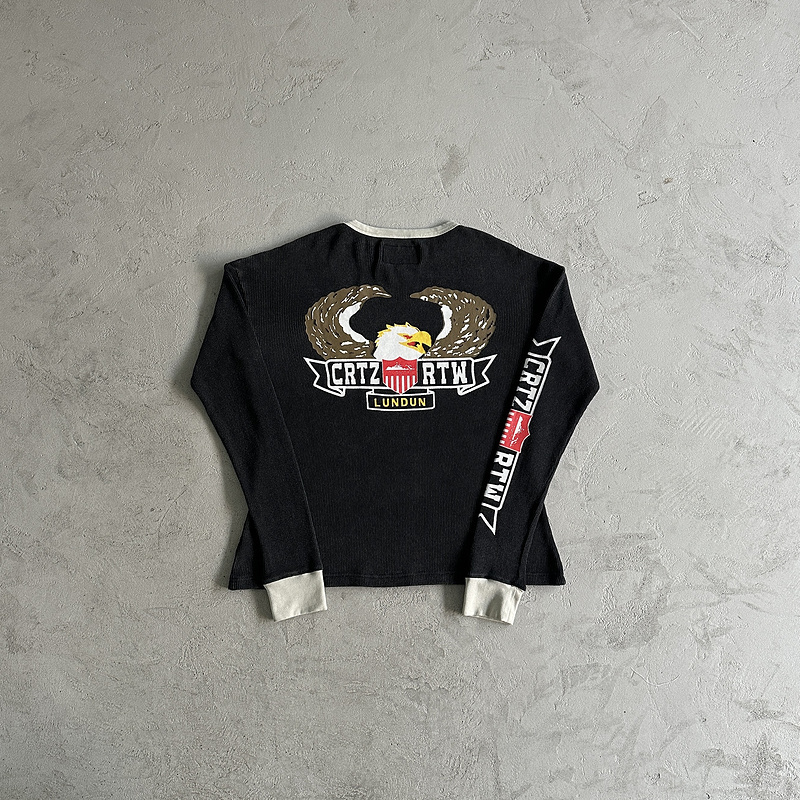 goat 135 Eagle Print Waffle Long sleeve Black30EF