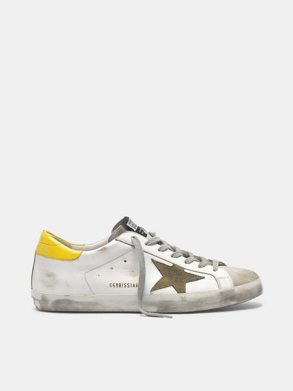 golden goose Super-Star sneakers in leather with suede star and yellow heel tab(A071)