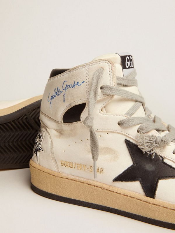 golden goose Women’s Sky-Star sneakers with signature on the ankle and black leather inserts(