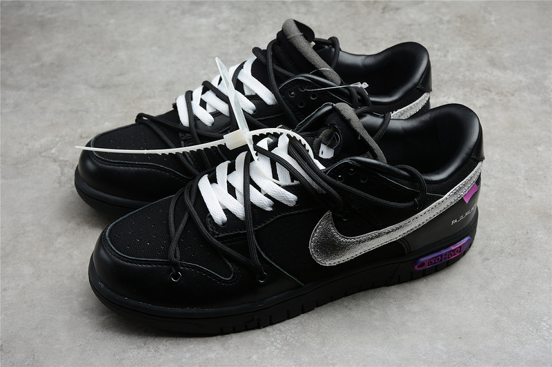 dunk 450 DM1602 001 OW X SB DUNK LOW THE 50 BLACK METALLIC SILVER PURPLE WOMAN 36 39 MAN 40 4
