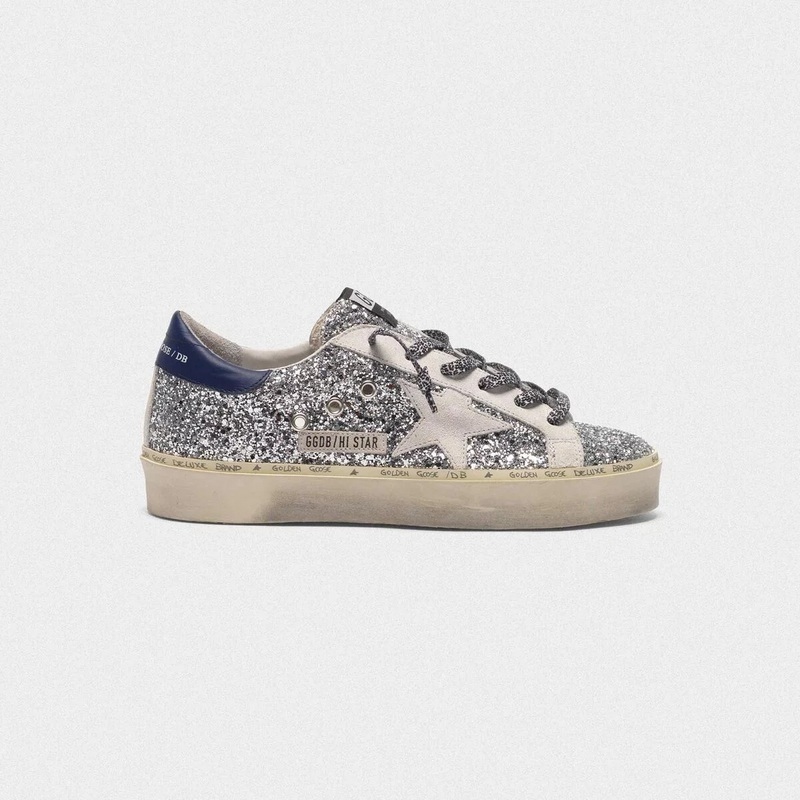 golden goose Hi Star sneakers with glitter, white star and leopard print laces(9BAF)