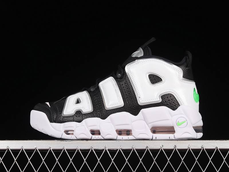 uptempo 350 DN8008 001 AIR MORE UPTEMPO BLACK METALLIC SILVER GREEN STRIKE SUMMIT WHITE UNISE