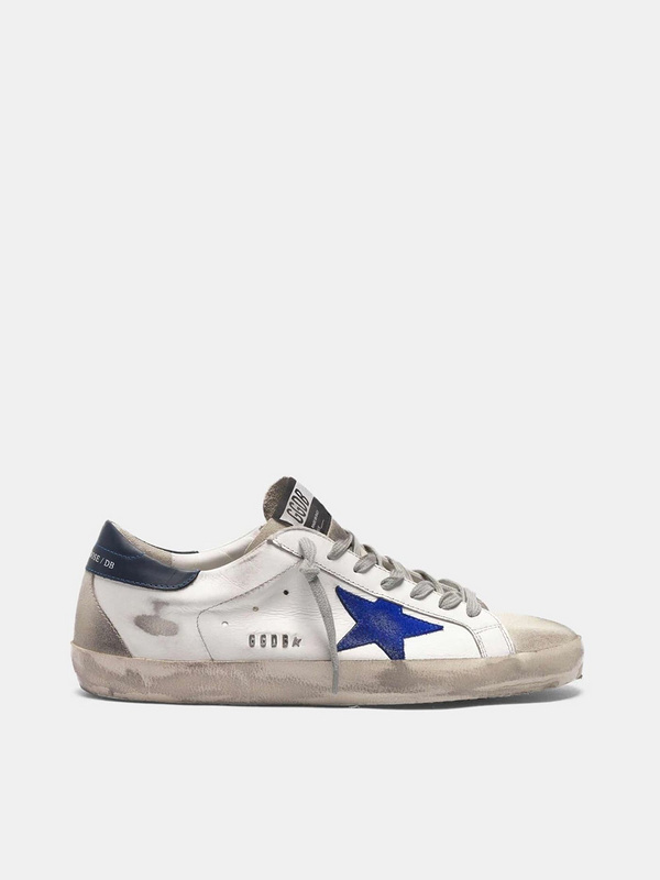 golden goose White Super-Star sneakers with electric blue star(C3CD)