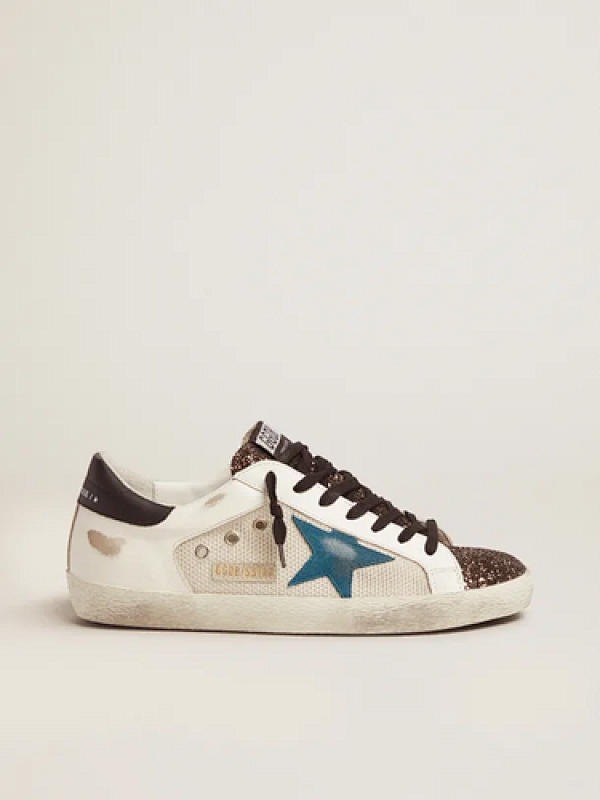 golden goose Super-Star sneakers with glitter insert and blue storm suede star(AD0A)