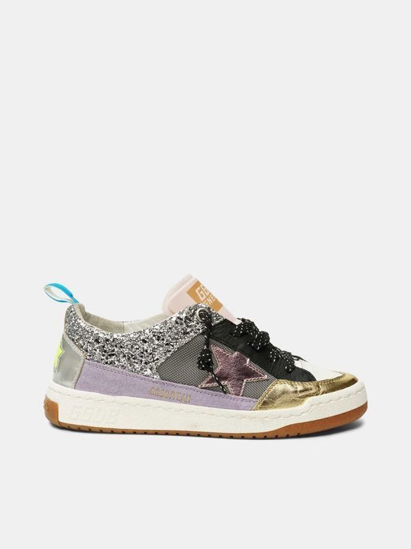 golden goose Yeah! sneakers in silver mesh with a pink star(8AD7)