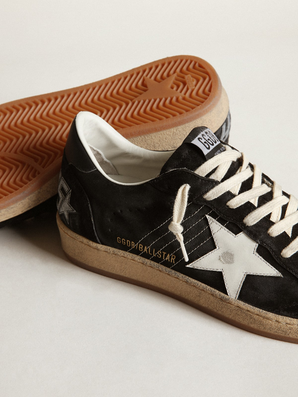 golden goose Sneaker Ball Star in nappa bianca con stella e talloncino in glitter argento(25D