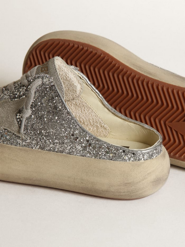 golden goose Space-Star Sabots in silver glitter with ice-gray suede star and tongue(012C)