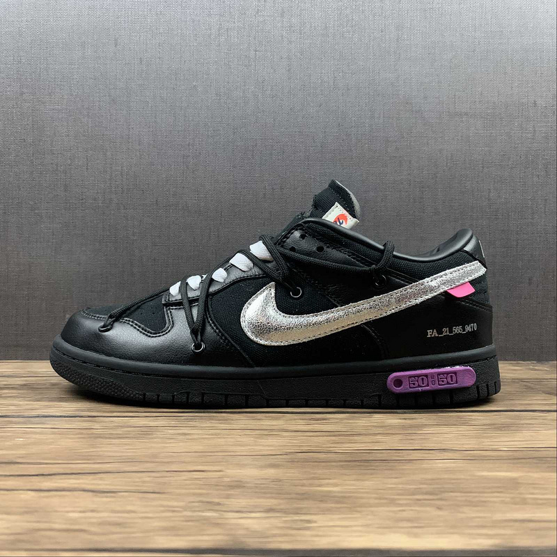 dunk 300 DM1602 001 OW X SB DUNK LOW LOT LOT 50 OF 50 BLACK METALLIC SILVER BLACK UNISEX 36 4