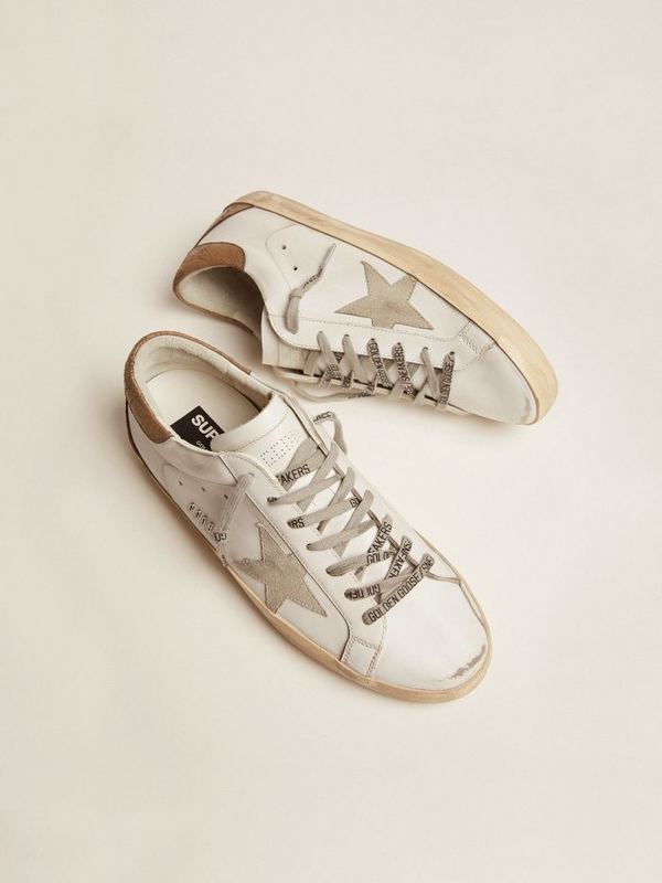 golden goose Super-Star sneakers with khaki-colored crackled leather heel tab(C74C)