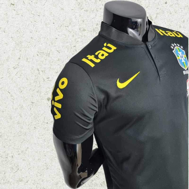 Low Neck POLO Brazil Black soccer jersey Camiseta de futebol maillotyupoo camisas de time