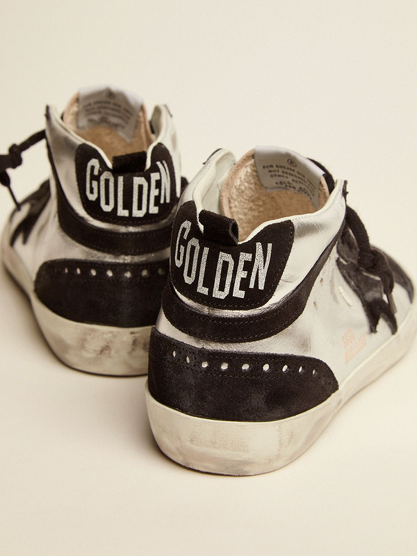 golden goose Mid Star LTD sneakers in silver laminated leather and black suede(A5D8)