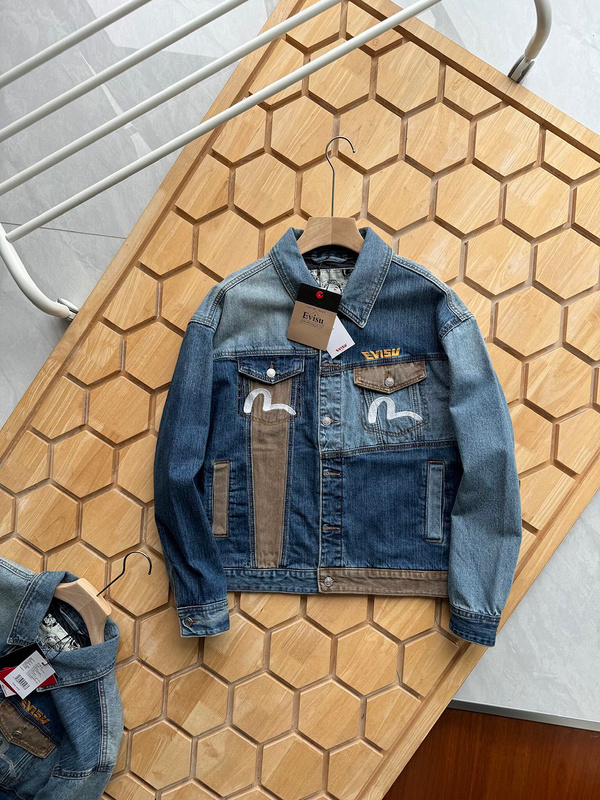 EVISU 2180）EVISU 福神 24新款 刺繡 小字母 海鷗 解構 拼接 牛仔外套 �