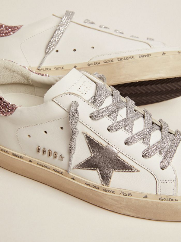 golden goose Hi Star sneakers with silver laminated leather star and quartz-pink glitter heel