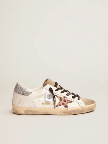 golden goose Super-Star LTD sneakers with leopard-print crystal star and silver-colored cryst