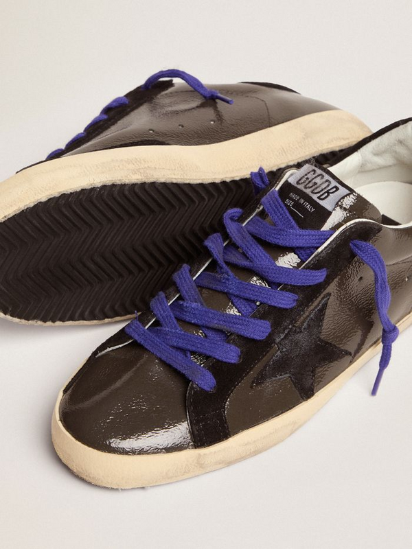 golden goose Super-Star sneakers in gray patent leather with black suede inserts(7D0F)