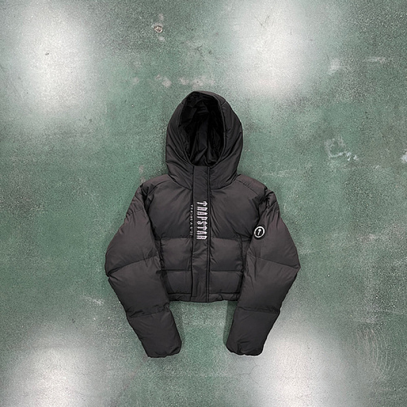 trapstar 380 WOMEN S DECODED HOODED PUFFER 2.0 JACKET BLACK D039