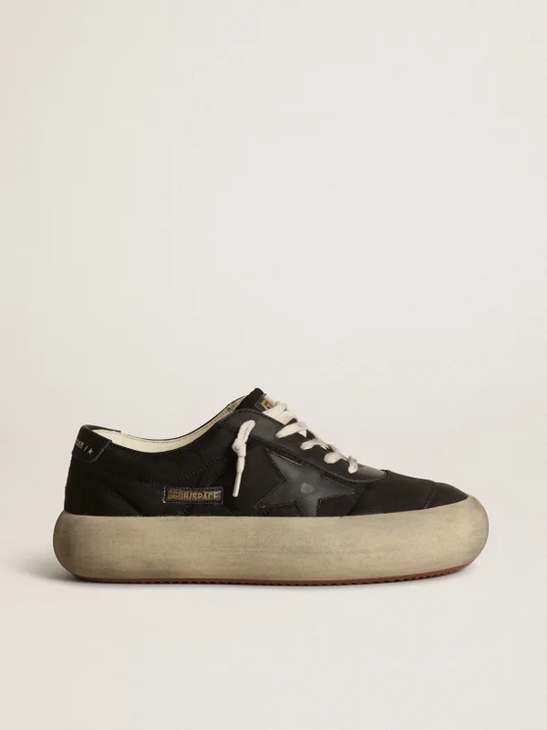 golden goose Space-Star shoes in black nylon with black leather star and heel tab(7E0D)