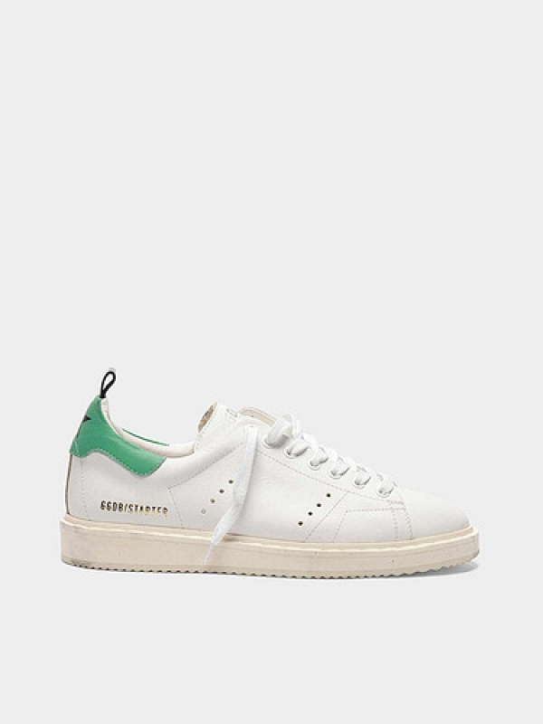 golden goose Starter sneakers in leather with green heel tab(98C6)