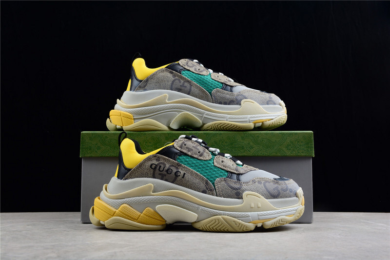 BALENCIAGA TRIPLE S 【550】[GU﹡CCI X BALENCIAGA TRIPLE S GRAY∕GREEN∕YELLOW]-[WOMAN︰35-39]-[MAN︰4
