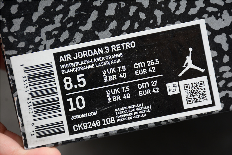 jordan 3 280 CK9246 108 AIR JORDAN 3 RETRO WHITE LASER ORANGE CEMENT GREY BLACK UNS... C197