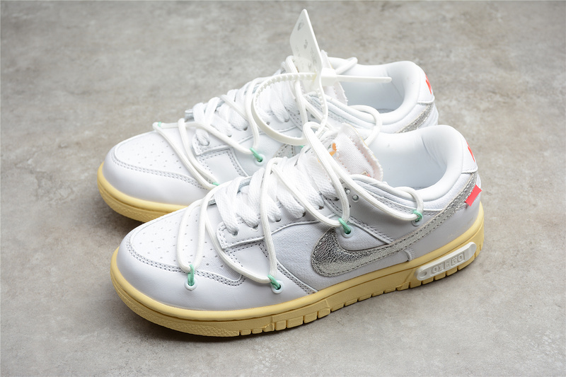 dunk 360 DM1602 127 OFF WHITE X DUNK LOW LOT 01 OF 50 WHITE METALLIC SILVER BUTTER UNISEX 36