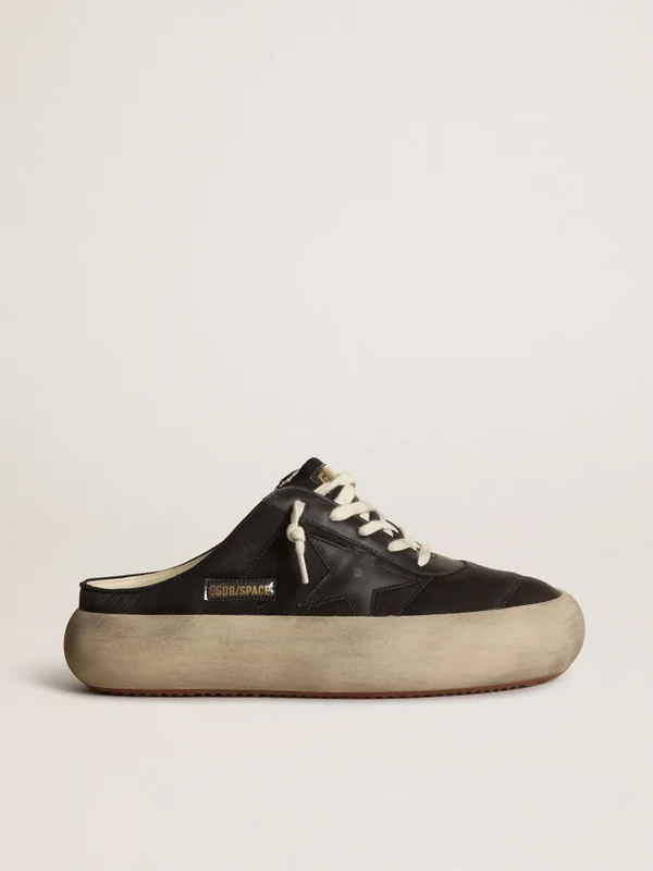 golden goose Women's Space-Star Sabots in black nylon with black leather star(5ABC)