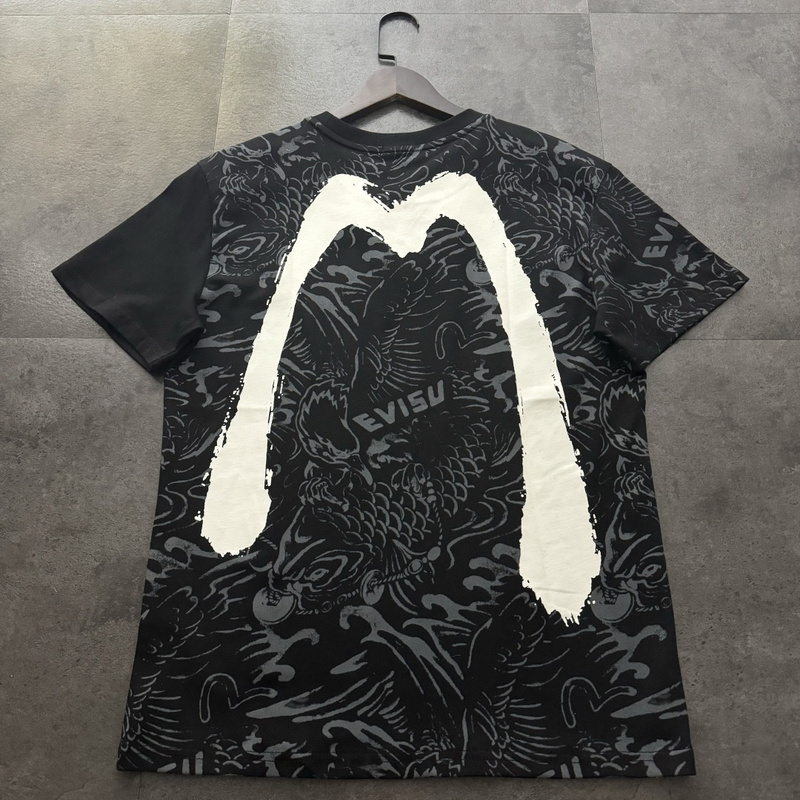 EVISU 1580）EVISU 福神 25新款 滿版 錦鯉 拼接 筆刷 大M 海鷗 短袖 短T �