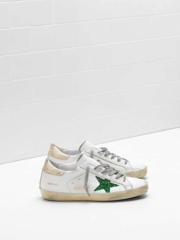 golden goose SUPERSTAR Sneakers G32WS590 Upper in calf leather glitter star Heel tab in lamin