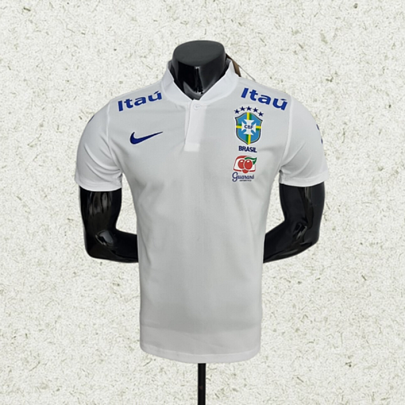 Low Neck POLO Brazil White soccer jersey Camiseta de futebol maillotyupoo camisas de time