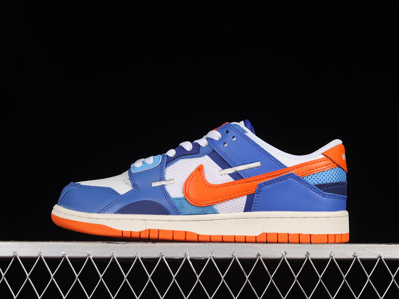 dunk 270 DM0128 100 DUNK LOW SCRAP WHITE SAFETY ORANGE MEDIUM BLUE DEEP ROYAL BLUE UNISEX 36