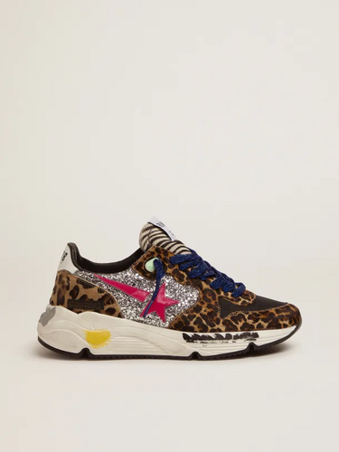golden goose Running Sole sneakers in leopard-print pony skin with glitter inserts(1013)