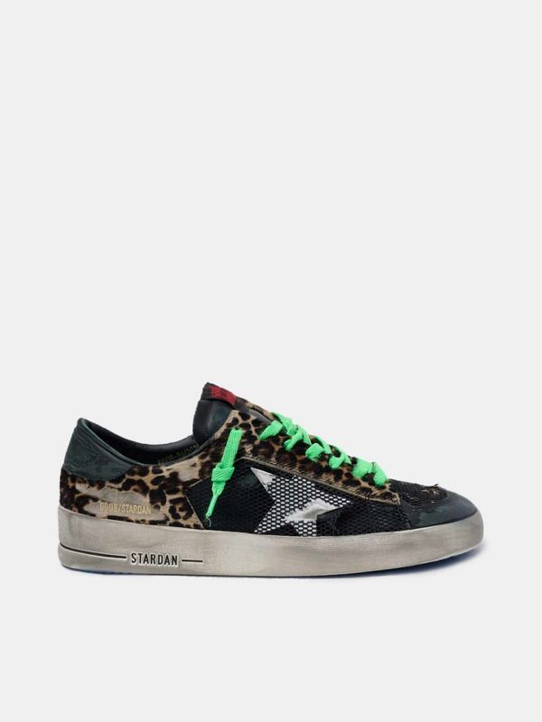 golden goose Leopard print Stardan sneakers with green laces(E0A2)