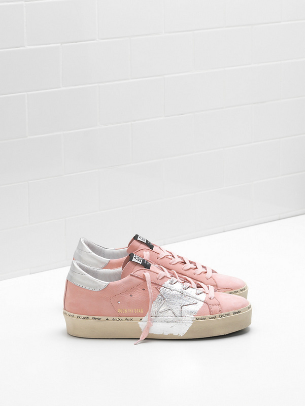 golden goose HI STAR Sneakers G34WS945.C4 Upper in powder nabuk leather Real silver leaf Bran