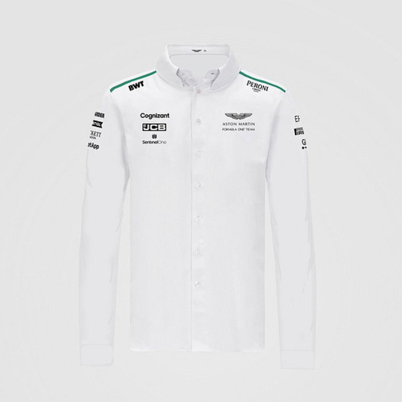 mercedes Aston Martin 2021 F1 long sleeves white polo shirt0BFF