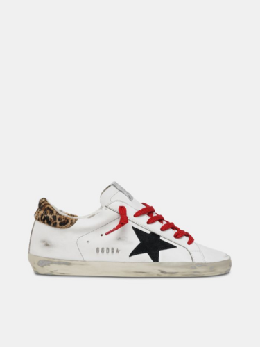 golden goose Super-Star sneakers with leopard-print heel tab and red laces(7888)