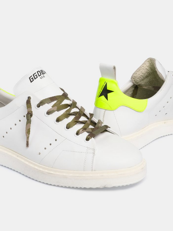 golden goose White Starter LTD sneakers with fluorescent yellow heel tab(B8C5)