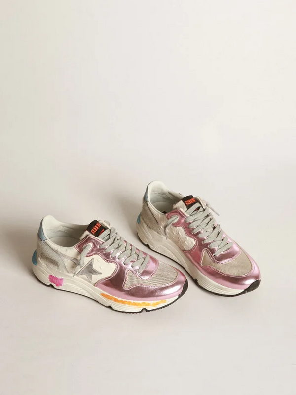 golden goose Running Sole sneakers in laminated pink with silver star(CEC7)