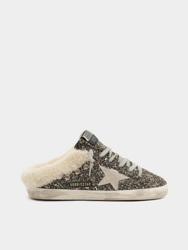 golden goose Super-Star sabot-style sneakers with glitter and shearling lining(72D5)