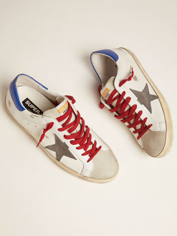 golden goose Super-Star sneakers with blue heel tab and red laces(4FEB)