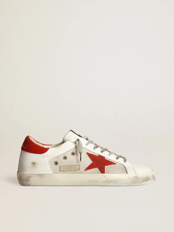 golden goose White Superstar sneakers in leather with red star(A75E)