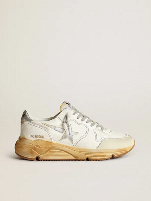 golden goose Running Sole sneakers with star and heel tab in leather with silver-colored digi