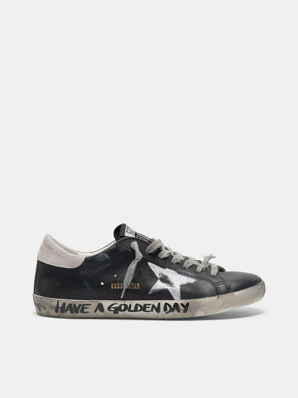 golden goose Black Super-Star sneakers with handwritten lettering(9735)