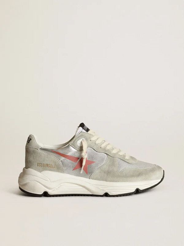 golden goose Running Sole sneakers in silver laminated leather with ice-gray suede inserts(9E