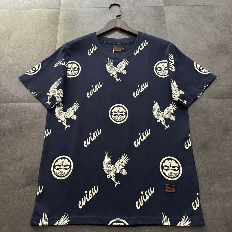EVISU 1580）EVISU 福神 25新款 滿版 字母 老鷹 家徽 筆刷 大M 短袖 短T �
