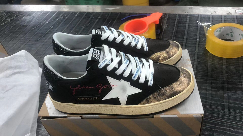 golden goose Black canvas Ball Star sneakers with platinum-colored star(F78F)
