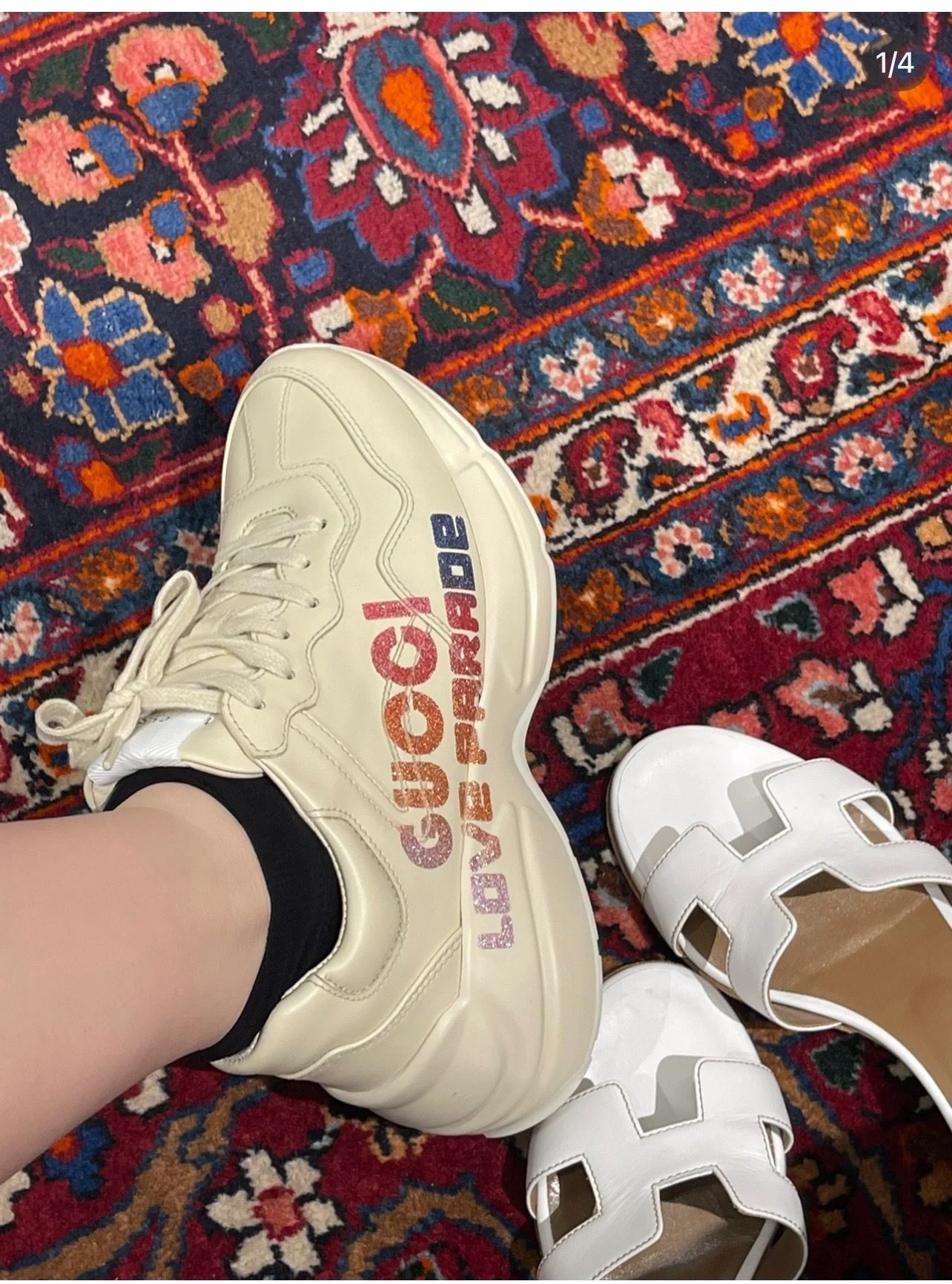 GUCCI SHOES GUCCI Rhyton leather sneaker 703810 (190USD)(3A45)